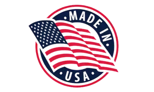 An official domestic production emblem verifying that the nutritional capsule formulation is processed within a certified United States manufacturing facility.
